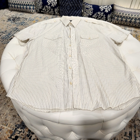Express short sleeve button down fitted shirt XL white/ black Pinstripe stretch - Picture 1 of 4